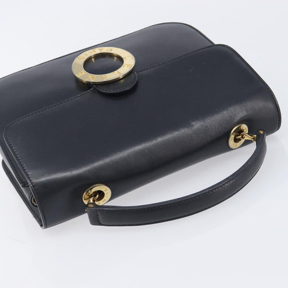 CELINE Circle Hand Bag Leather Black Gold Auth 211169