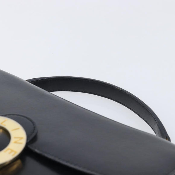CELINE Circle Hand Bag Leather Black Gold Auth 211169