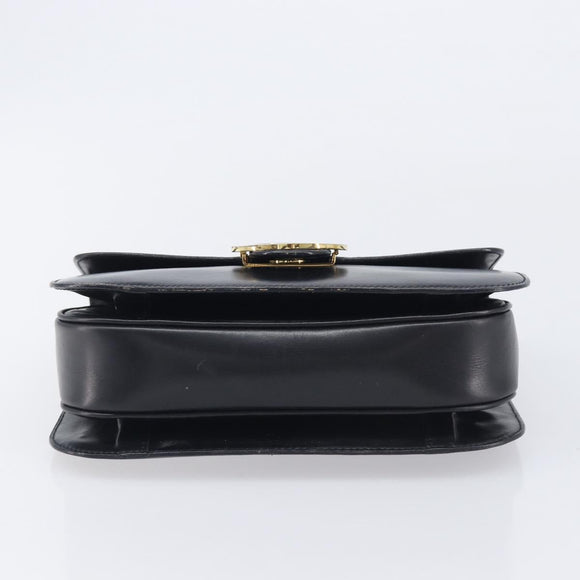 CELINE Circle Hand Bag Leather Black Gold Auth 211169