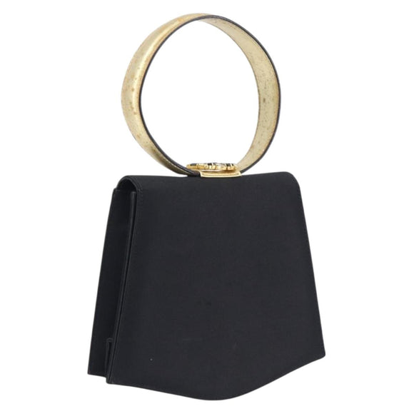 Salvatore Ferragamo Hand Bag Satin Black Gold Auth 211170A