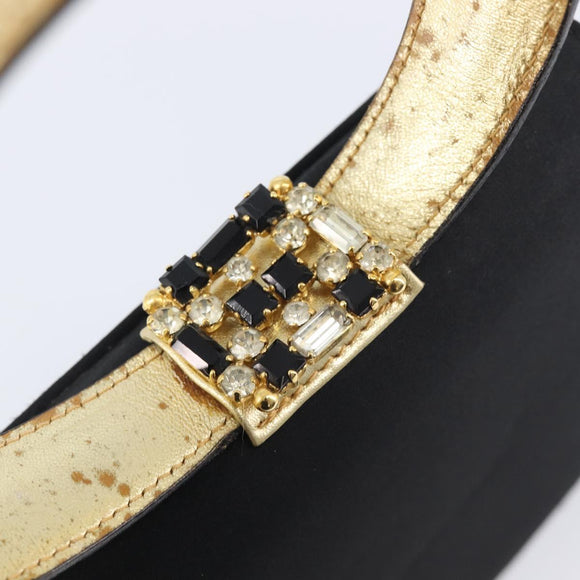 Salvatore Ferragamo Hand Bag Satin Black Gold Auth 211170A
