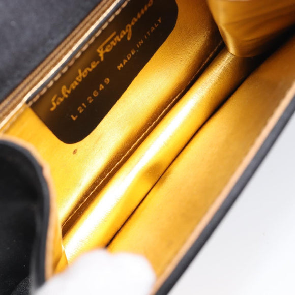 Salvatore Ferragamo Hand Bag Satin Black Gold Auth 211170A