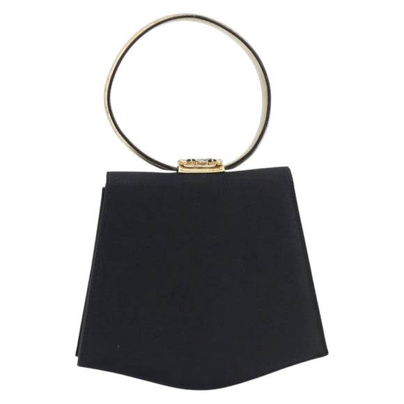 Salvatore Ferragamo Hand Bag Satin Black Gold Auth 211170A