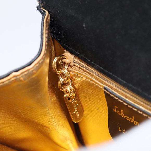 Salvatore Ferragamo Hand Bag Satin Black Gold Auth 211170A