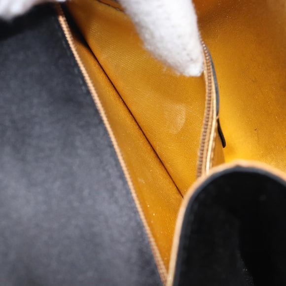 Salvatore Ferragamo Hand Bag Satin Black Gold Auth 211170A