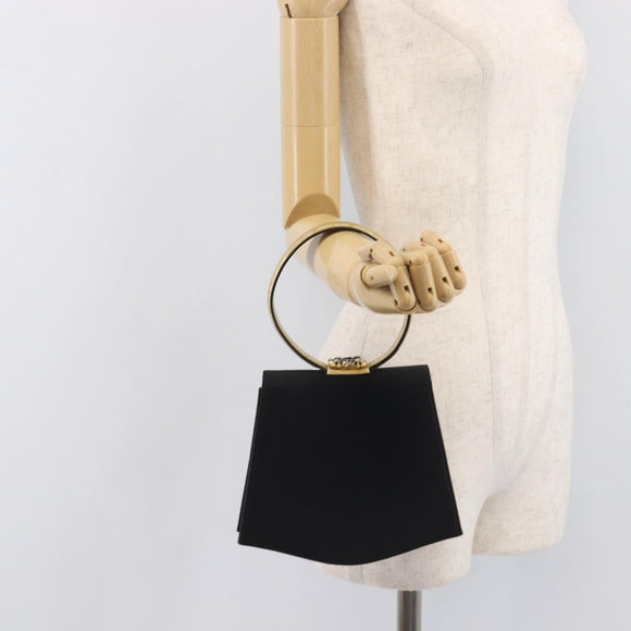 Salvatore Ferragamo Hand Bag Satin Black Gold Auth 211170A