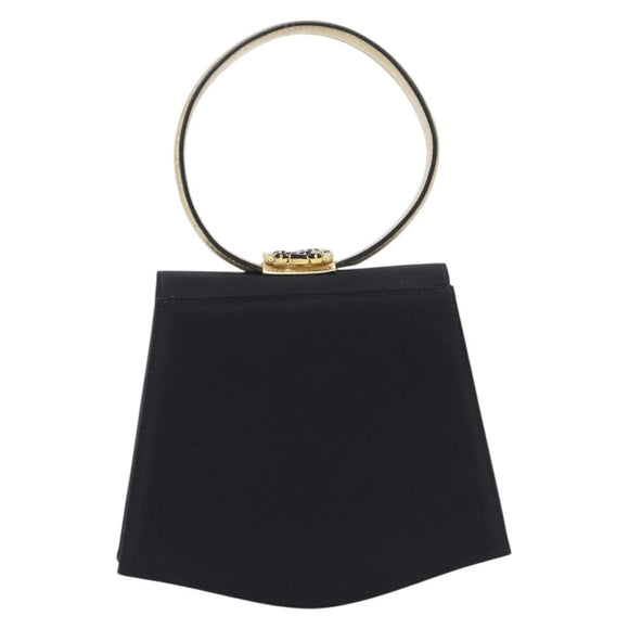 Salvatore Ferragamo Hand Bag Satin Black Gold Auth 211170A