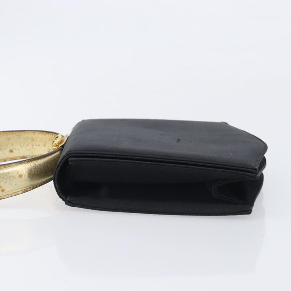 Salvatore Ferragamo Hand Bag Satin Black Gold Auth 211170A