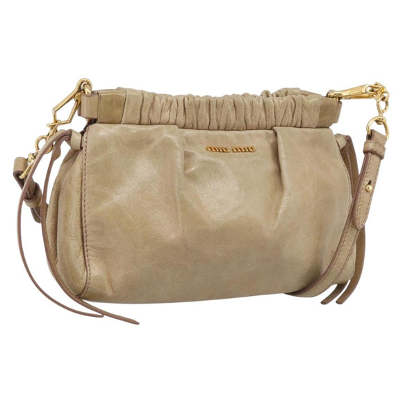 Miu Miu Shoulder Bag Vitellolux Beige Gold Auth 211172V