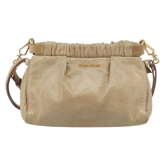 Miu Miu Shoulder Bag Vitellolux Beige Gold Auth 211172V
