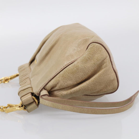 Miu Miu Shoulder Bag Vitellolux Beige Gold Auth 211172V