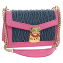 Miu Miu Matelasse Chain Shoulder Bag Denim Leather Navy Gold Tone Auth 211181M-1