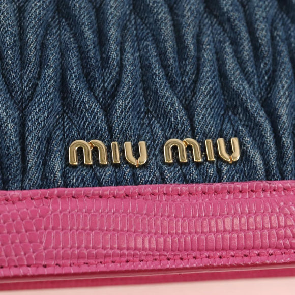 Miu Miu Matelasse Chain Shoulder Bag Denim Leather Navy Gold Tone Auth 211181M