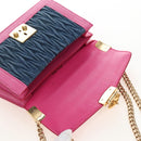 Miu Miu Matelasse Chain Shoulder Bag Denim Leather Navy Gold Tone Auth 211181M-8