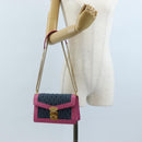 Miu Miu Matelasse Chain Shoulder Bag Denim Leather Navy Gold Tone Auth 211181M-29