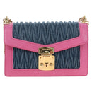 Miu Miu Matelasse Chain Shoulder Bag Denim Leather Navy Gold Tone Auth 211181M-13