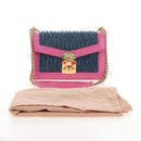 Miu Miu Matelasse Chain Shoulder Bag Denim Leather Navy Gold Tone Auth 211181M-30