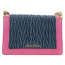 Miu Miu Matelasse Chain Shoulder Bag Denim Leather Navy Gold Tone Auth 211181M-2