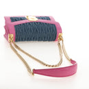 Miu Miu Matelasse Chain Shoulder Bag Denim Leather Navy Gold Tone Auth 211181M-7