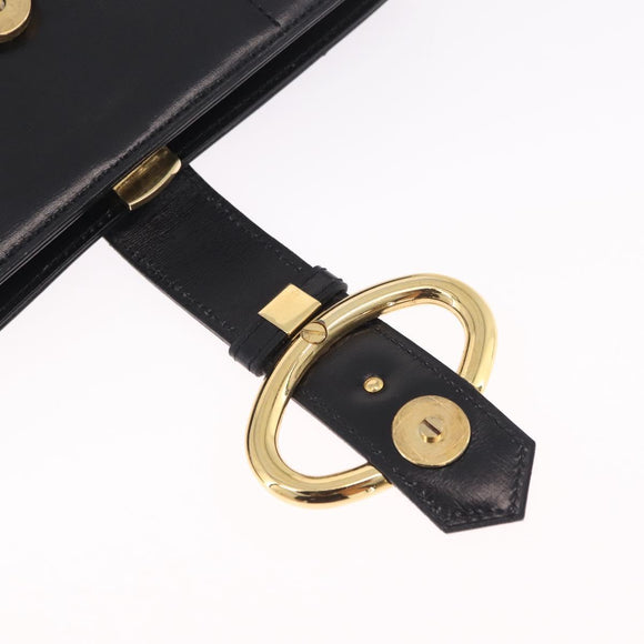 Christian Dior Shoulder Bag Leather Black Gold Auth 211182A
