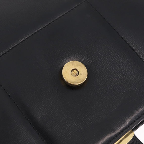 Christian Dior Shoulder Bag Leather Black Gold Auth 211182A