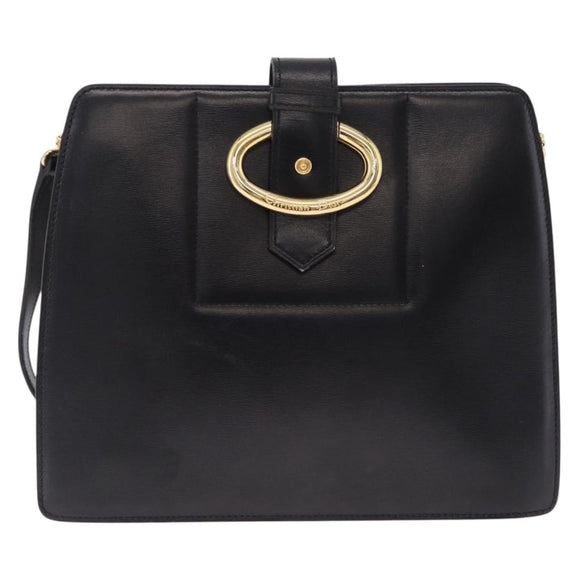 Christian Dior Shoulder Bag Leather Black Gold Auth 211182A