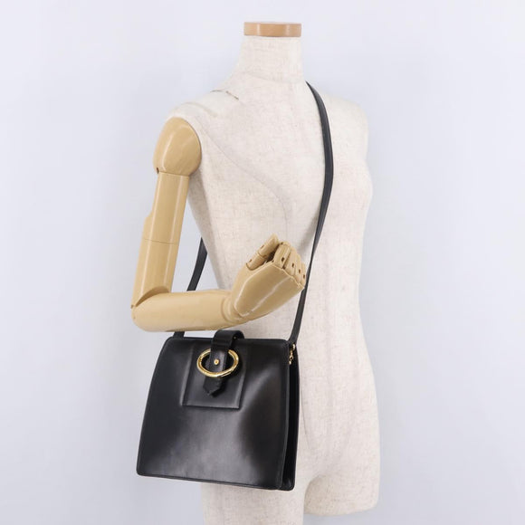 Christian Dior Shoulder Bag Leather Black Gold Auth 211182A