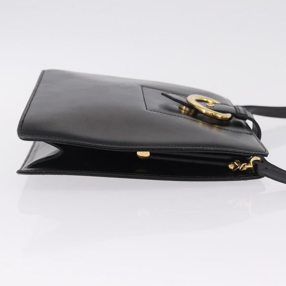 Christian Dior Shoulder Bag Leather Black Gold Auth 211182A