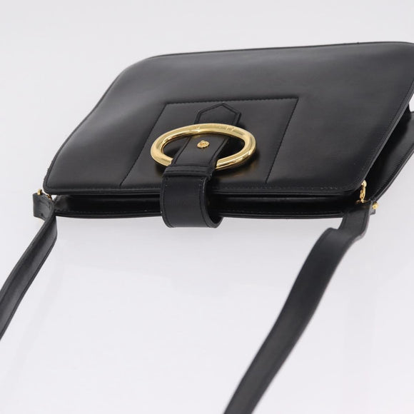 Christian Dior Shoulder Bag Leather Black Gold Auth 211182A