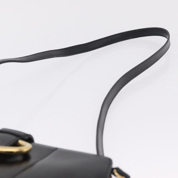 Christian Dior Shoulder Bag Leather Black Gold Auth 211182A