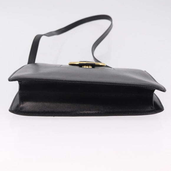 Christian Dior Shoulder Bag Leather Black Gold Auth 211182A