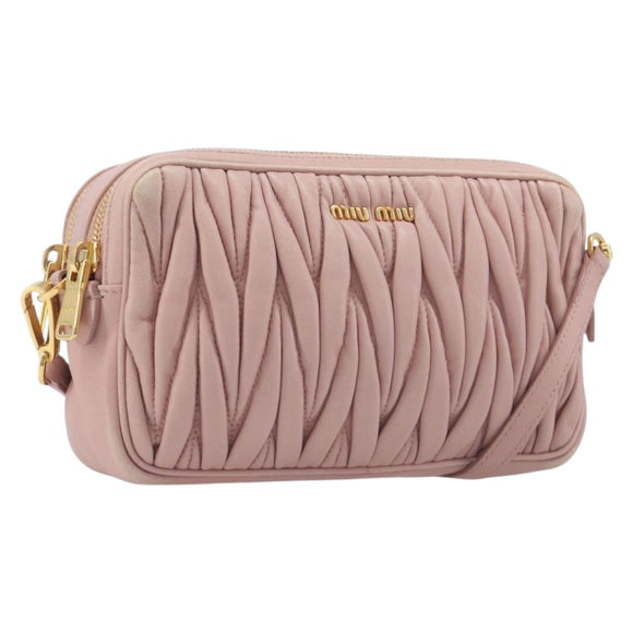 Miu Miu Matelasse Shoulder Bag Leather Pink Gold Auth 211190A