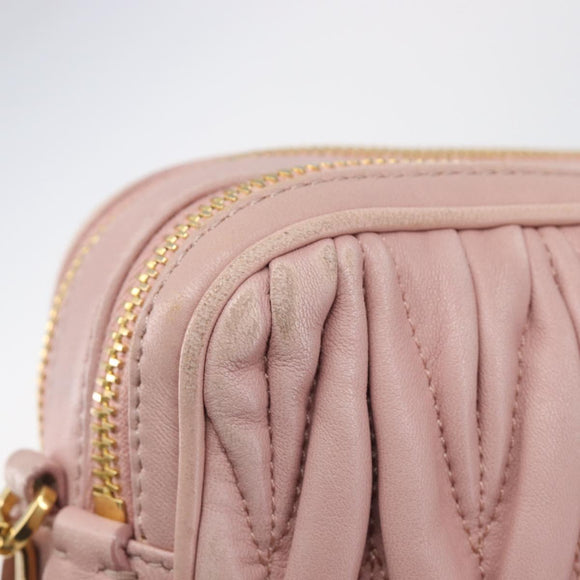 Miu Miu Matelasse Shoulder Bag Leather Pink Gold Auth 211190A