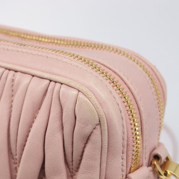 Miu Miu Matelasse Shoulder Bag Leather Pink Gold Auth 211190A