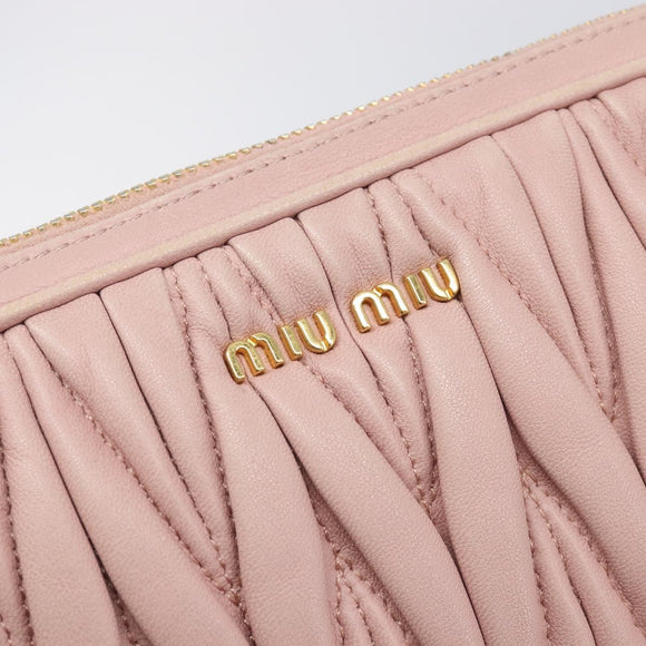 Miu Miu Matelasse Shoulder Bag Leather Pink Gold Auth 211190A