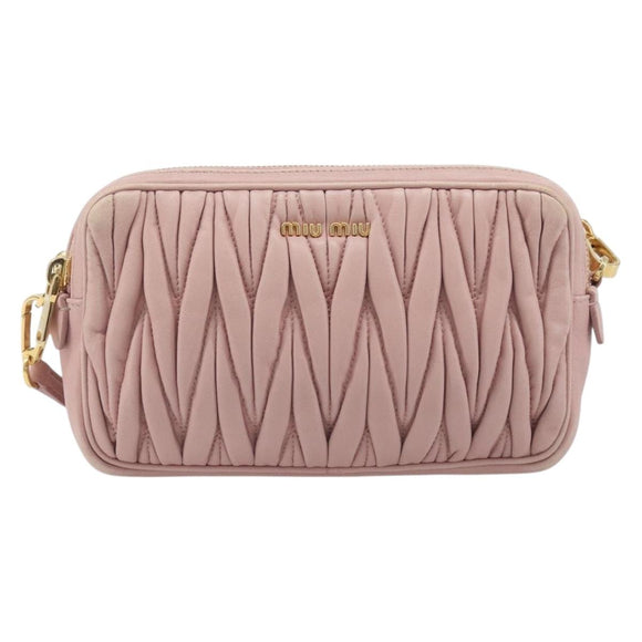 Miu Miu Matelasse Shoulder Bag Leather Pink Gold Auth 211190A