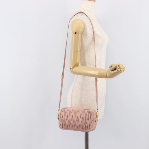 Miu Miu Matelasse Shoulder Bag Leather Pink Gold Auth 211190A