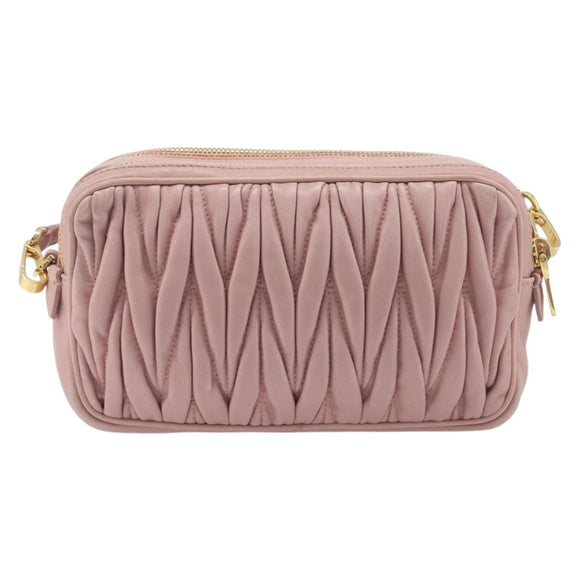 Miu Miu Matelasse Shoulder Bag Leather Pink Gold Auth 211190A