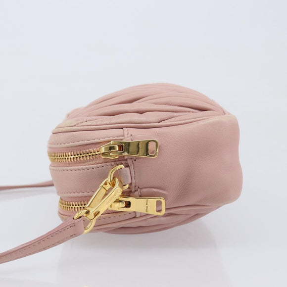 Miu Miu Matelasse Shoulder Bag Leather Pink Gold Auth 211190A