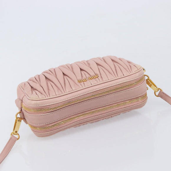 Miu Miu Matelasse Shoulder Bag Leather Pink Gold Auth 211190A