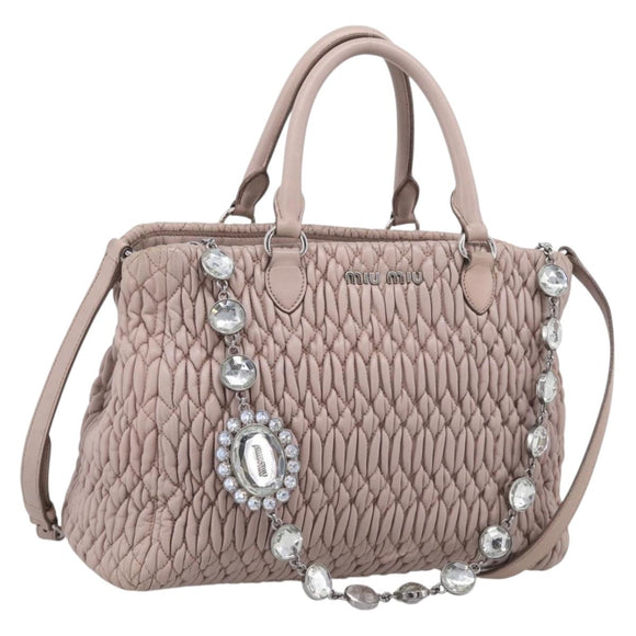 Miu Miu Matelasse Hand Bag Leather 2way Pink Gold Auth 211191A