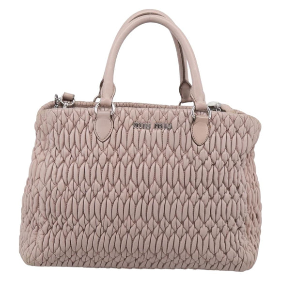 Miu Miu Matelasse Hand Bag Leather 2way Pink Gold Auth 211191A