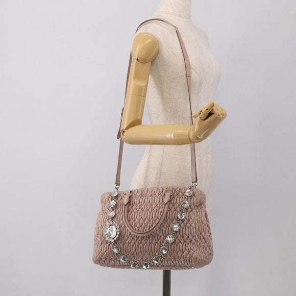 Miu Miu Matelasse Hand Bag Leather 2way Pink Gold Auth 211191A