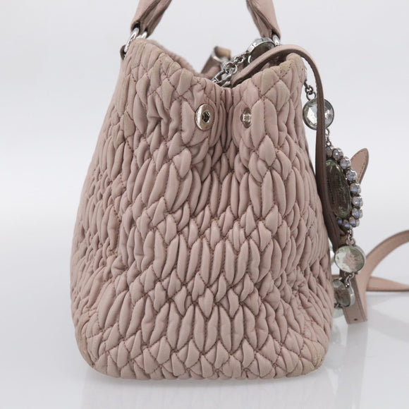 Miu Miu Matelasse Hand Bag Leather 2way Pink Gold Auth 211191A