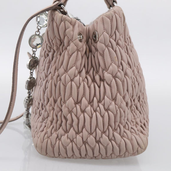 Miu Miu Matelasse Hand Bag Leather 2way Pink Gold Auth 211191A