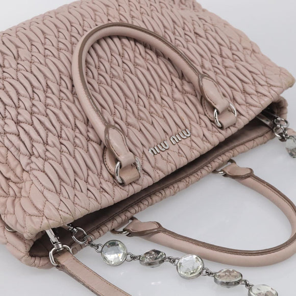 Miu Miu Matelasse Hand Bag Leather 2way Pink Gold Auth 211191A