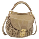 Miu Miu Matelasse Hand Bag Vitellolux 2way Beige Gold Auth 211192V-1