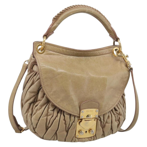 Miu Miu Matelasse Hand Bag Vitellolux 2way Beige Gold Auth 211192V