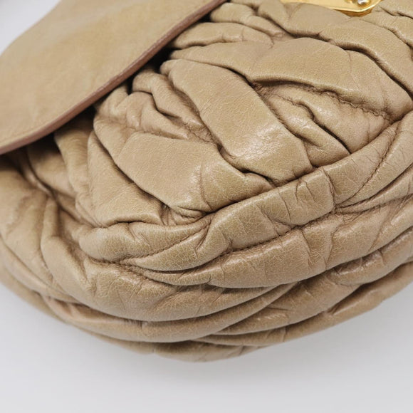 Miu Miu Matelasse Hand Bag Vitellolux 2way Beige Gold Auth 211192V