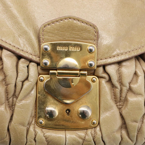 Miu Miu Matelasse Hand Bag Vitellolux 2way Beige Gold Auth 211192V